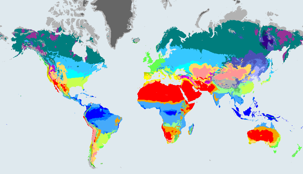 World map of Köppen-Geiger climate zones, 1991 to 2020